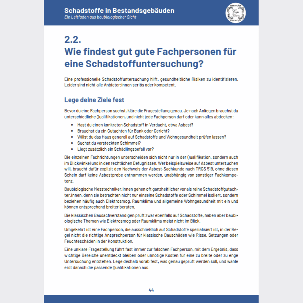 Schadstoffe in Bestandsgebäuden. Ein Leitfaden aus baubiologischer Sicht
